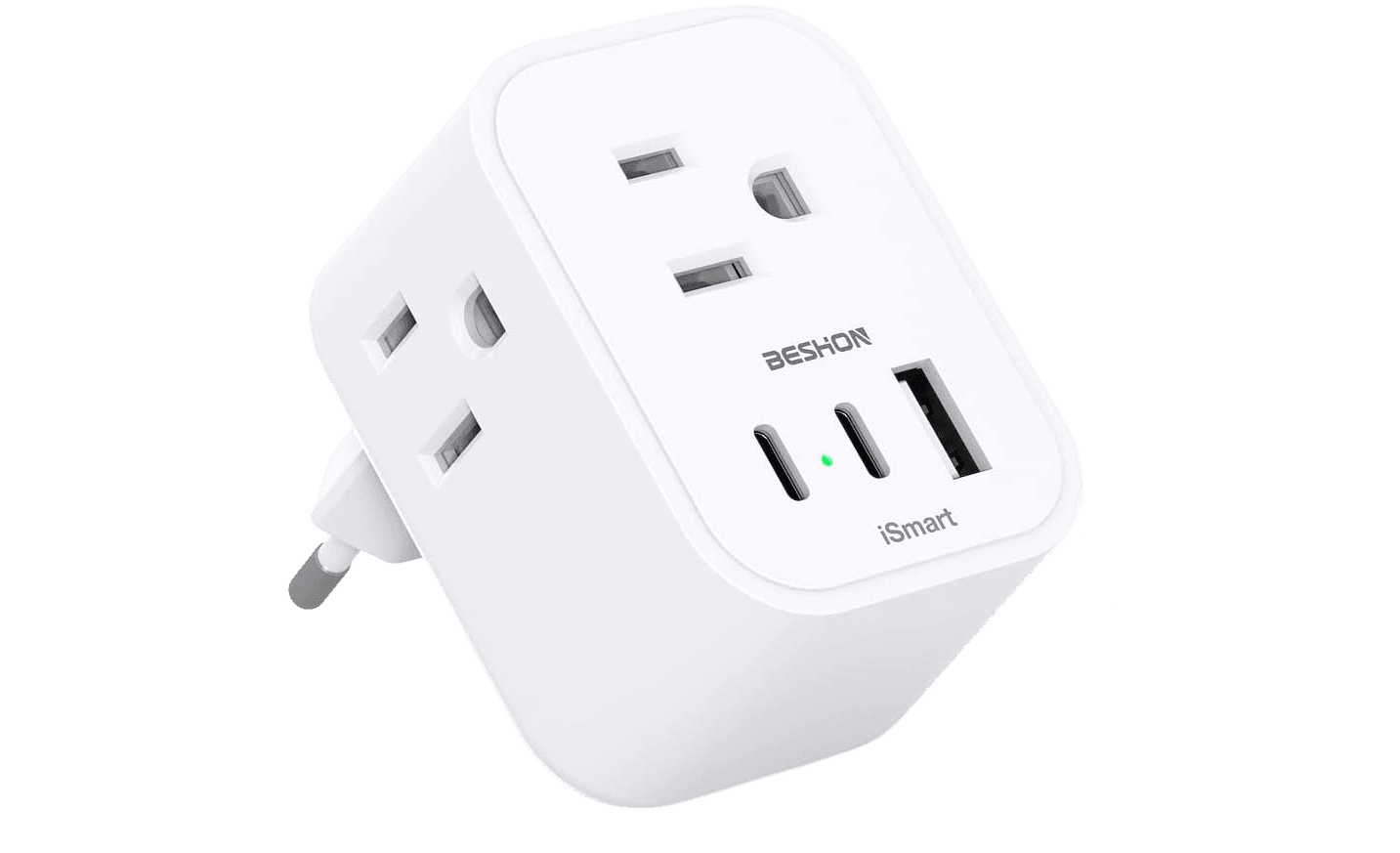 BESHON European Power Plug Adapter with 3 Outlets 3 USB Charging Ports view 2
