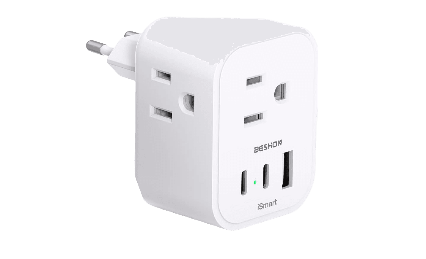 BESHON European Power Plug Adapter with 3 Outlets 3 USB Charging Ports