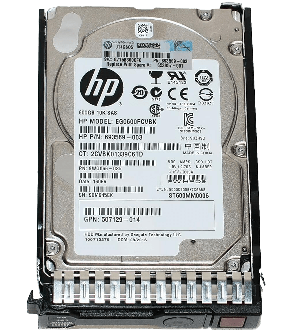 HP 600GB 10K SAS Single port hard drive with bracket